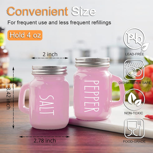 Pink Salt and Pepper Shakers Set, 4 oz Glass Kitchen Accessories, Easy to Clean & Refill, Pink Kitchen Decor