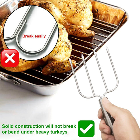 KAYCROWN Stainless Steel Turkey & Roast Lifters - Set of 2 Poultry Forks for Thanksgiving