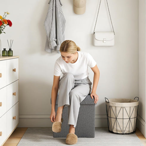 ZEUKMXOO Storage,35 Inches Grey15Wx15Dx15H Storage Ottoman Footrest Stool Small Ottoman with Foldable Ottomans Foot