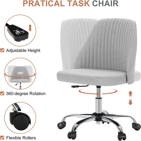 Armless DUMOS Office Chair, Comfy Desk Chair Rolling Vanity Swivel Task Chairs with Wheels, Wide Seating Height