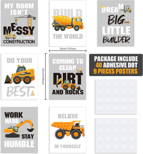 Outus Set 9 8 10 Inch of Construction Room Decor Trucks Inspirational Quote Art Print Transport Vehicle Motivational
