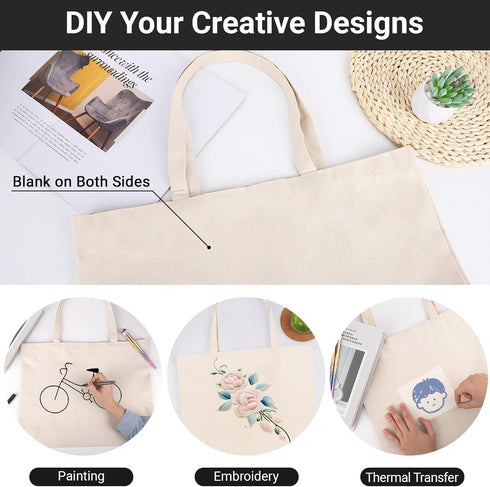 Segarty 12 Pack 20x15.7 Canvas Tote Bag for Women, Reusable Blank Shopping Bag, Natural Cotton Shoulder Bags Aesthetic