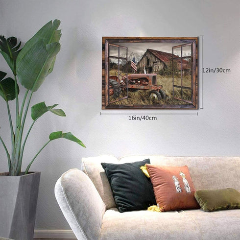 Fimtise Barn Pictures Wall Decor, Old Tractor Farmhouse Canvas Painting for Living Room Bedroom Decoration