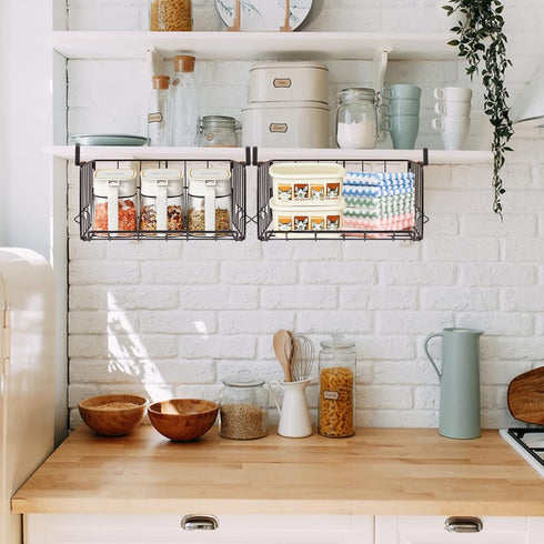 Under Shelf Storage Baskets, 2 Pack Foldable Carbon Steel Baskets for Kitchen Cabinets & Pantries