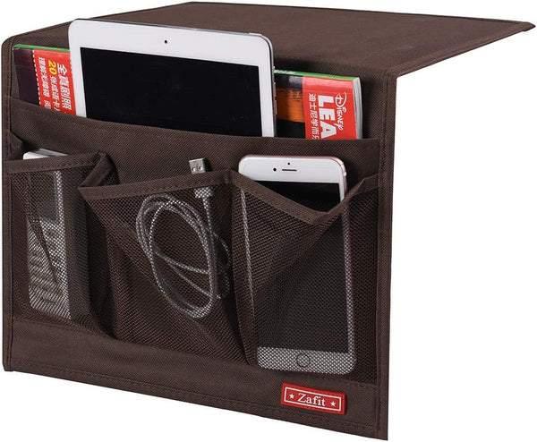 Bedside Storage Organizer - Classic 4 Pockets Table Cabinet Caddy for Remotes, Phone, Glasses, Coffee