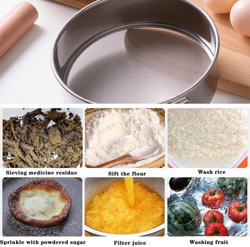 Flour Sifter Stainless Steel Fine Mesh Strainers, 11.8 Inch 60 Mesh Round Flour Sieve for Baking Cake and Bread