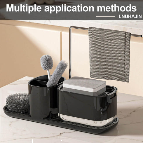 Kitchen Soap Dispenser Set with Tray and Sponge Holder, 3-in-1 Kitchen Sink Countertop Storage Organizer