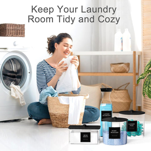 3+1 Pack Laundry Pods Containers & Dryer Sheet Holder & Laundry Detergent Dispenser, Laundry Room Organization