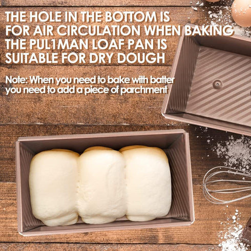 Pullman Loaf Pan with Lid, Non-Stick Bread Toast Mold, Carbon Steel Corrugated Bread Pan for Oven Baking