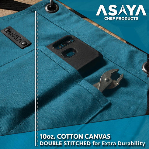 Asaya Chef Apron for Men and Women with Hand Towel and Bottle Opener, 10oz Canvas