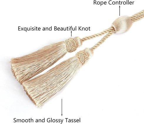 Curtain Tiebacks with Tassel, Modern Rope Window Curtain Ties Backs for Draperies, Elegant Decorative Curtain Holdbacks