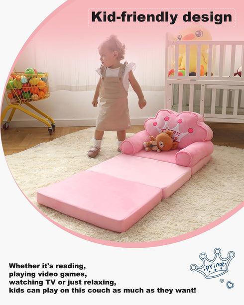1-3, MOONBEEKI Kids Couch Fold Out, Foldable Princess Chair for Toddlers Kids Furniture for Playroom, Gift for Birthday
