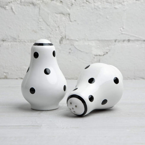 City to Cottage Ceramic Salt and Pepper Shakers Set, Handcrafted White and Black Polka Dot Spice Shakers, Farmhouse