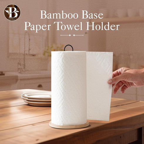 Bambuesi Wooden Paper Towel Holder, Minimalistic Stand with Non-Slip Base for Kitchen Countertop and Home Office