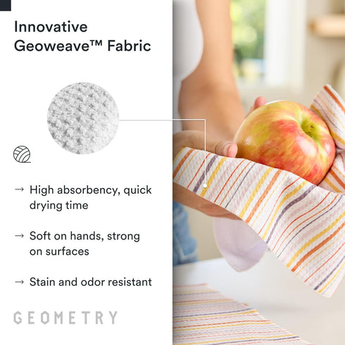 3-Pack Set GEOMETRY Kitchen Dish Cloths - Quick Dry Dishcloths for Kitchen - Premium Dish Rags with Geoweave - Stripe