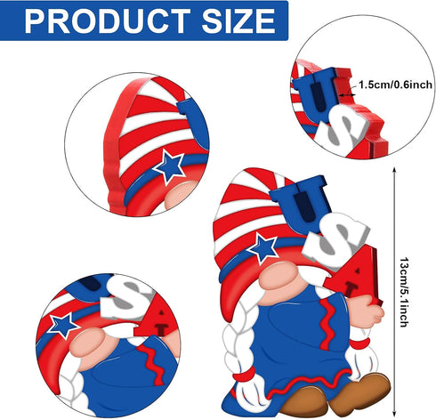 3 Pieces American Gnome Wooden Signs, Patriotic Table Decorations for Independence Day, Memorial Day, Veteran Day Party