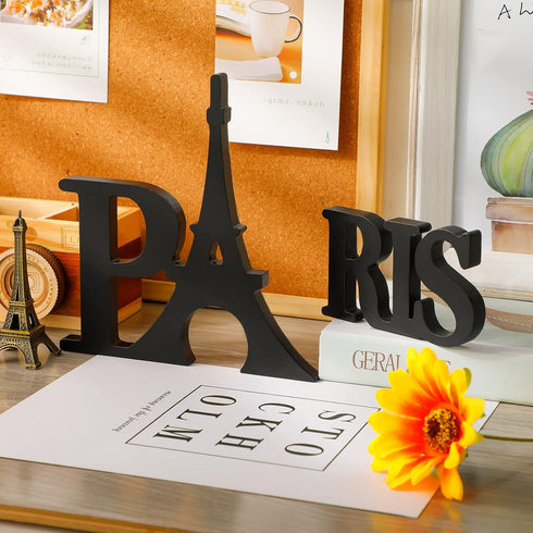 Blulu Wooden Eiffel Tower Table Decor, Paris Sign Letters for Bedroom, Living Room, Office, Bathroom (Black)