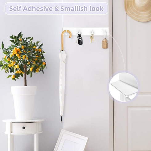 VIS'V Key Holder Wall Mount, Large Metal Self Adhesive Key Hanger with 4 Hooks, No Drilling, White
