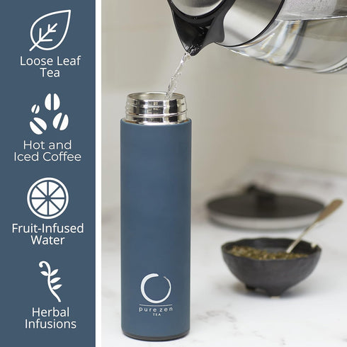 15oz Pure Zen Tea Thermos with Infuser for Hot and Cold Infusions - Stainless Steel - Tea Infuser Bottle - Leakproof