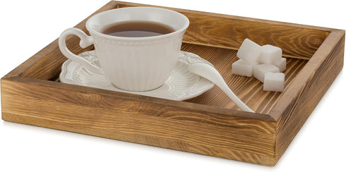 9.8" Hanobe Square Wooden Ottoman Tray: Small Square Tray Torched Wood Farm House Serving Plate for Coffee Table Rustic