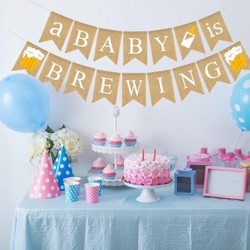 Doumeny Jute Burlap A Baby is Brewing Banner Baby Shower Decorations Banner Gender Reveal Bunting Garland Baby Bottle