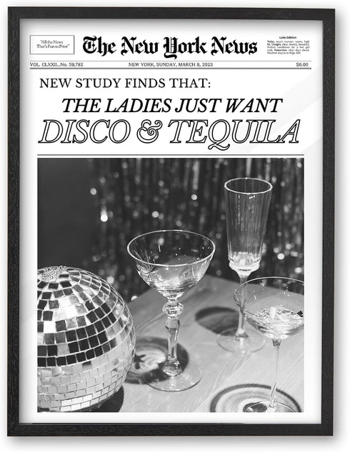 iHery 12x16in Natural Black OAK Wood Disco Tequila Newspaper Framed Wall Art,
