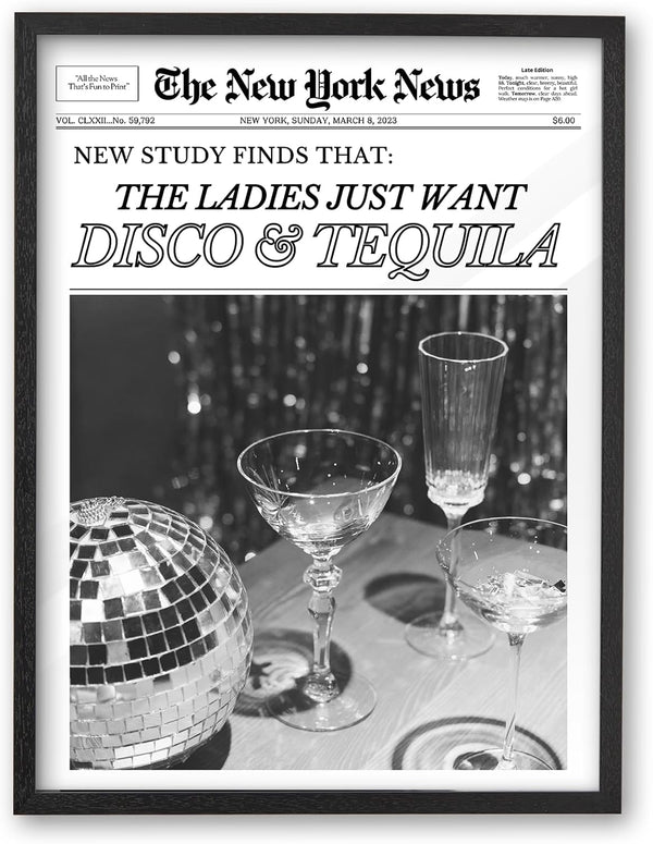 iHery 12x16in Natural Black OAK Wood Disco Tequila Newspaper Framed Wall Art,