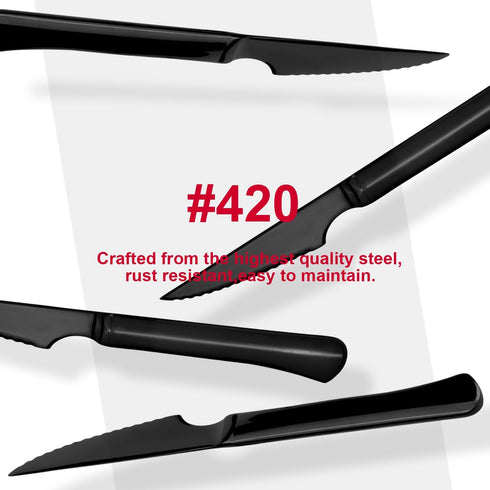Ultra-Sharp Black Steak Knives Set, 6-Piece Stainless Steel Dinner Knives, Serrated Best Chef Knife