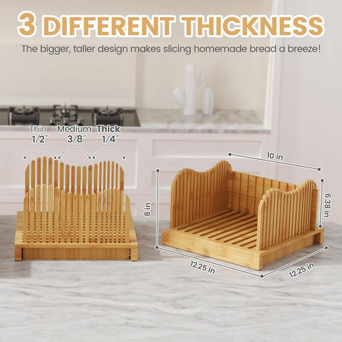 6.4H 10W, 3 Settings, Gobam Adjustable Bamboo Bread Slicer, Fits Bread up to & Extra-Large & Tall Design for Sourdough