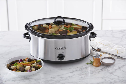 Crock-Pot 7 Quart Oval Manual Slow Cooker, Stainless Steel (SCV700-S-BR), Versatile Cookware for Families
