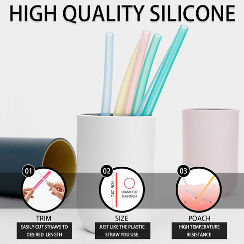 12 Pcs Eco Friendly Silicone Straws with 2 Cleaning Brushes, Reusable Drinking Straws for 20oz Tumblers