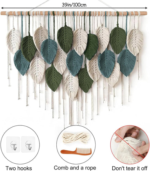 39" 29.5" KHOYIME Macrame Wall Hanging Large Boho Home Decor, Bohemian Leaves Tapestry Modern Handmade Yarn Woven