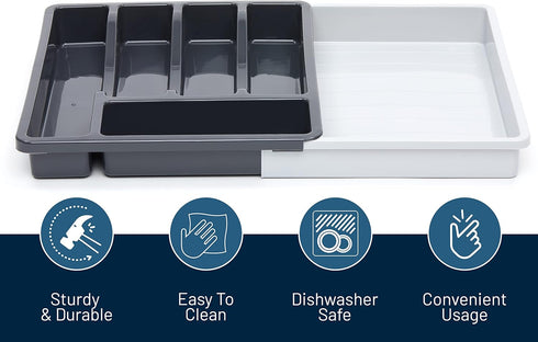 RoyalHouse Premium Cutlery Drawer Organizer - Expandable Utensil Holder with 6 Compartments, BPA-Free Plastic Storage
