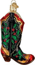 Old World Christmas Cowboy Pioneer Collection Glass Blown Ornaments, Holly Berry Cowboy Boot