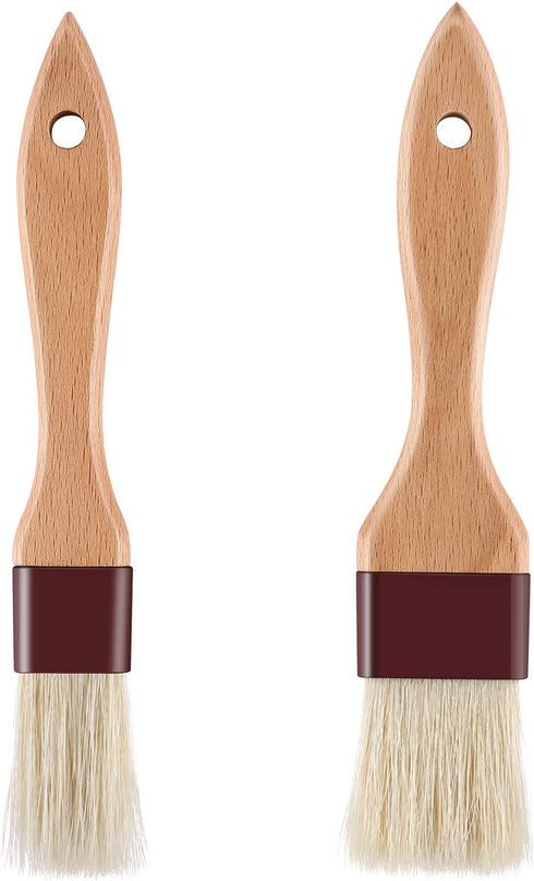 1 inch & 1.5 inch Pastry Brush Natural Boar Bristle Basting Brush with Beech Wooden Handle, Pack of 2