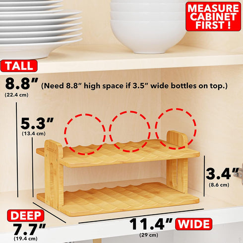 SpaceAid Bamboo Water Bottle Organizer with Labels, 2-Tier Kitchen Pantry Storage Rack for Bottles