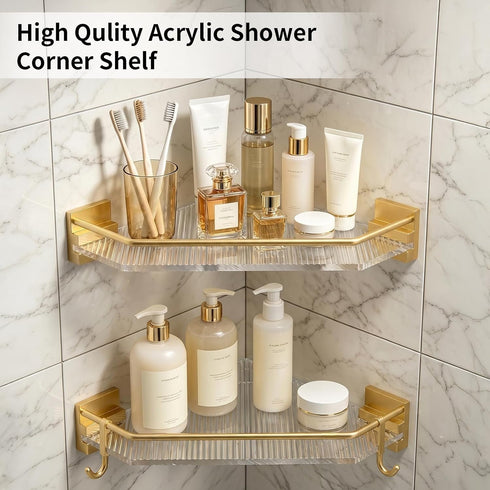2 Pack 2 Pack Shower Corner Caddy with Hooks , Luxury Organizer with Upgraded Adhesive System for Bathroom,Kitchen