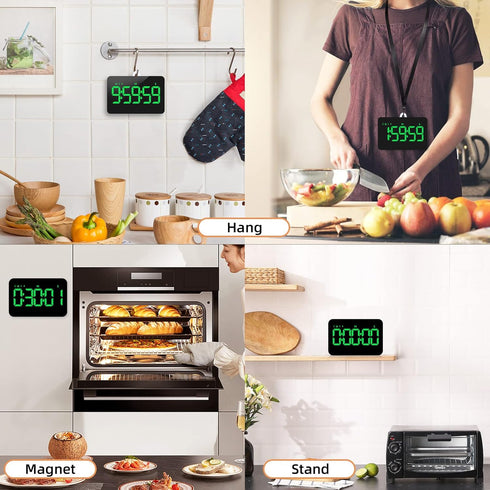Rechargeable Digital Kitchen Timer for Cooking, Magnetic Timer with 5” LED Display, Adjustable Brightness and Volume,