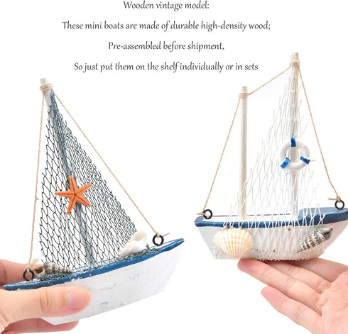 BUYGO Sailboat 4-Piece Set O Mini Model Decoration - Wooden Miniature Sailing Boat Home Decor