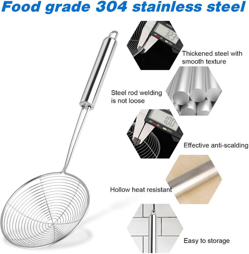 Steel Spider Strainer Skimmer Ladle, 15 Inch Kitchen Gadget for Cooking and Frying