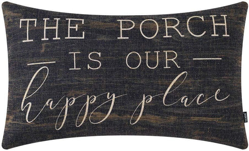 TRENDIN Farmhouse Porch Oblong Pillow Cover, 20x12 inch Vintage Black Throw Pillow Cover for Couch Sofa PL565TR