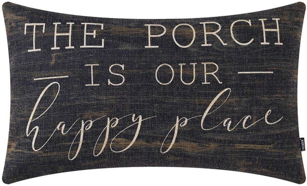 TRENDIN Farmhouse Porch Oblong Pillow Cover, 20x12 inch Vintage Black Throw Pillow Cover for Couch Sofa PL565TR