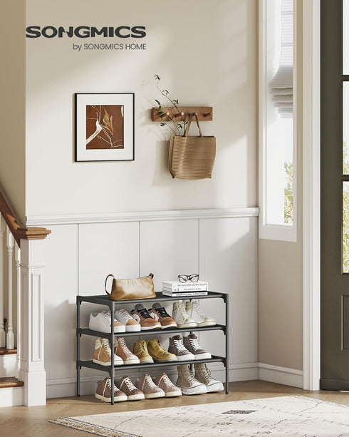3-Tier 11.7 24.5 21 Inches, ULSH023BH01 SONGMICS Shoe Rack, Shoe Storage Organizer, Space-Saving, x x Entryway, Metal