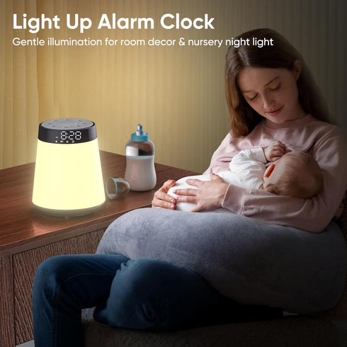AGQQ 21 12 Dimmable Sunrise Alarm Clock with Wake Up Light & White Noise Machine - Soothing Sounds, Color Night Lights