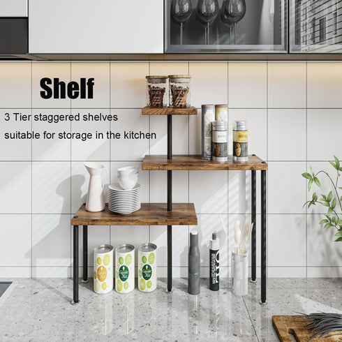 Corner Shelf Countertop Organizer, 3 Tier Adjustable Kitchen Corner Shelves for Bathroom and Coffee Area (Black)