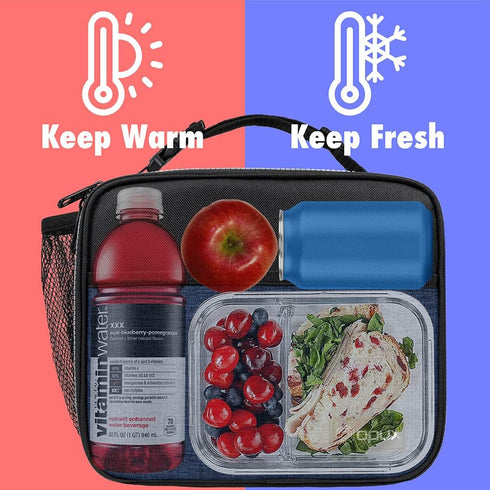 opux Insulated Lunch Bag for Kids, Leakproof Small Reusable Compact Soft Mini Cooler Bag (Navy)
