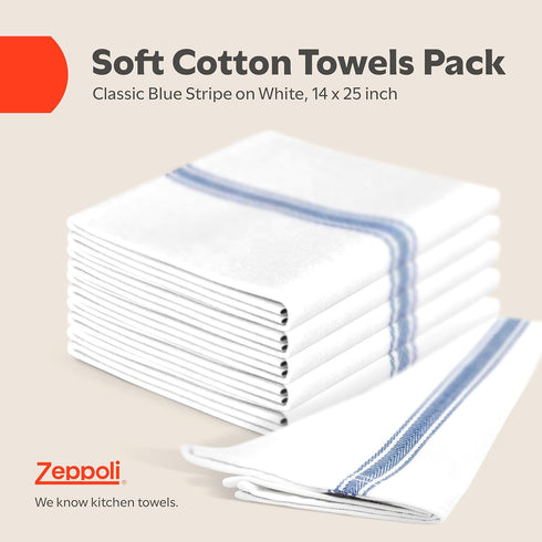 15 Pack 14" 25" 100% Zeppoli Classic Dish Towels - - by - Cotton Kitchen Towels - Reusable Bulk Cleaning Cloths - Blue