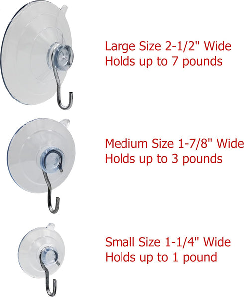 Suction Cup Hooks Combo Pack - 10 Pack, Powerful Window Hanging Suction Cups for Glass, Mirrors, Stained Glass, Doors | 2 Large, 4 Medium, 4 Small