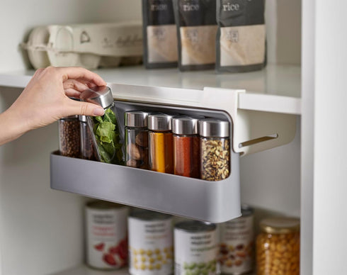 Joseph Joseph Spice Rack Organizer - Grey Under-Shelf Kitchen Cabinet Storage Solution for Spices