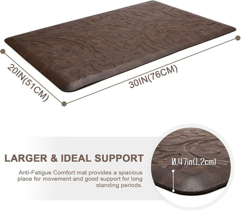 KMAT Kitchen Mat, Cushioned Anti-Fatigue Waterproof Non-Slip Ergonomic Comfort Floor Mat Rug, 30"(L) x 20"(W), Brown